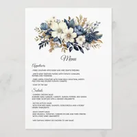 Navy, White and Gold Floral Wedding Menu