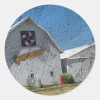 Barn With Corn and a Barn Quilt Classic Round Sticker
