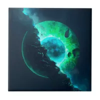 Emerald Lunar Core Cracking Open DALL-E AI Art Ceramic Tile