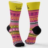 Customizable Pink Flower Pattern Socks