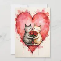 Whimsical Cute Cats Valentine Hearts and Red Roses Card