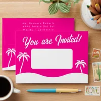 Teen Birthday Sweet 16 Hot Pink Beach Palm Trees Envelope