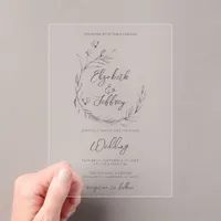 Rustic Elegant Floral Sketch Wedding Acrylic Invitations