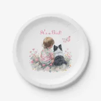 It's a Girl | Pink Baby and Puppy Baby Shower Paper Plates