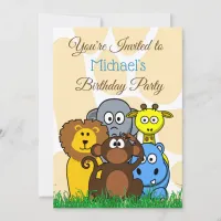 Jungle or Zoo Animals Themed Birthday Party Invite