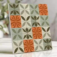 Mid-Century Floral Pattern in Terracotta and Sage Ceramic Tile