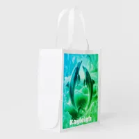 Monogram Blue & Green Dolphins Ocean | Grocery Bag