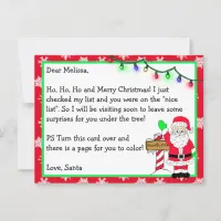 Letter from Santa for Kids + Coloring Page on Back Postcard