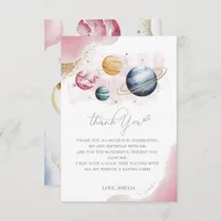 Outer Space Girl Birthday Galaxy Stars Planets Thank You Card