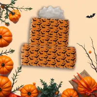 Spooky Black Bats on Orange Halloween Wrapping Paper