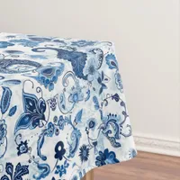 Country Rustic Farmhouse Blue and White Paisley Tablecloth