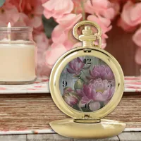 Ellis Rowan Pink Water Lily Vintage Flowers Pocket Watch