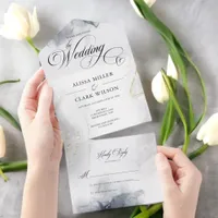 Modern Chic Black & White Grey Gold Watercolour All In One Invitation