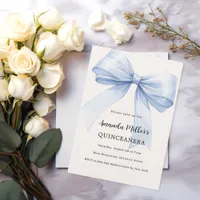 Blue bow cream elegant Quinceanera luxury Invitation