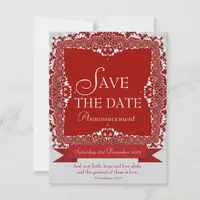 Red Lace Save the Date Wedding Announcement