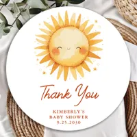 Boho Sunshine Cute Sun Baby Shower Thank You Classic Round Sticker