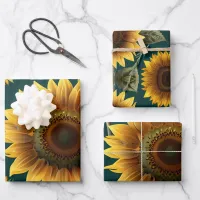 Sunflower on Green backdrop Wrapping Paper Sheets