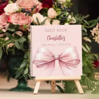 Guest book Baby Shower blush pink bow girl