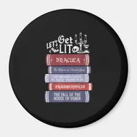 Let's Get Lit - Vintage Horror Book Lover Bookworm Magnet