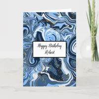 Personalized Blue and Gold Marble Birthday Card