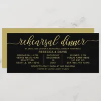black and gold Calligraphy Rehearsal Dinner Invitation