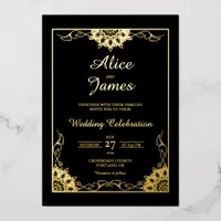 Mandala Luxury Black Gold Foil Wedding Invitation