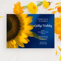 Yellow Sunflower on Blue Birthday Party Invitation
