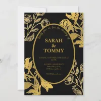 Elegant Black & Gold Wildflower Modern Wedding Invitation