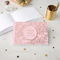 Rose Gold Foil Daisies Floral Light Pink Wedding Foil Guest Book