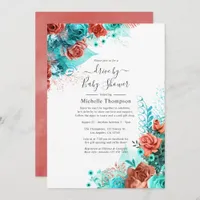 Turquoise and Coral Floral Drive By Shower Invitation