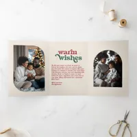 Cozy Evergreen Cozy Vibes Retro Christmas Photo Tri-Fold Holiday Card