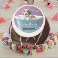 Cute puppy in a bathtub with soap bubbles cake pops