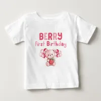 Berry First Birthday Strawberry Pink Baby T-Shirt
