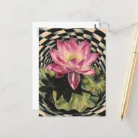 Pink Lotus Flower Black White Surreal Postcard