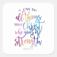 All Things Through Christ Bible Quote Typography S Square Sticker