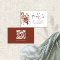 Rustic Terracotta Florals QR Code Wedding Details Enclosure Card