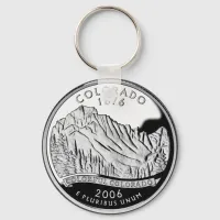 Faux Colorado State Quarter Rocky Mountains Trees Keychain