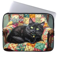 Cute Black Cat on Rocking Chair Personalized Laptop Sleeve
