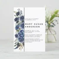 Blue Floral Modern Celebration of Life Memorial Invitation