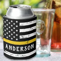Thin Gold Line Flag Personalized 911 Dispatcher Can Cooler