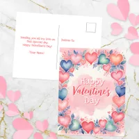 Watercolor Hearts and Flowers Valentine's Day Postcard