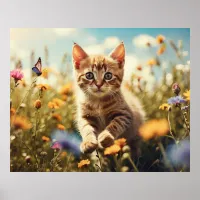 *~* Kitty Butterfly Flowers 5:4  Kitten Cat AP68  Poster