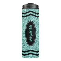 Custom Kids Name Aqua Glitter Crayon Drink Tumbler