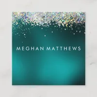 Teal Silver Sparkle Beauty Stylist Makeup Artist  Square Business Card