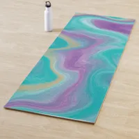 Teal, Purple, Blue and Gold Swirl Fluid Art Yoga Mat