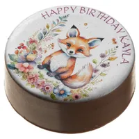 Baby Fox in Flowers Happy Birthday Personalized  Chocolate Covered Oreo