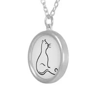 Cat silhouette - single line silver plated necklace