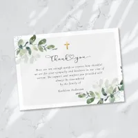 Script Gold Cross Eucalyptus Sympathy Funeral  Thank You Card