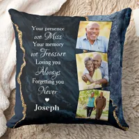 Elegant Blue Marble Remembrance 3 Photo Memorial Throw Pillow