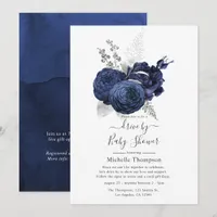 Rustic Navy & Faux Glitter Silver Drive By Shower Invitation